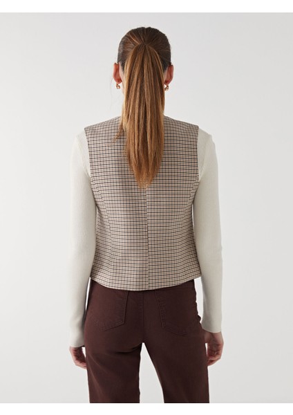 Yeni Sezon V Yaka Ekose Kadın Klasik Yelek fırsatları