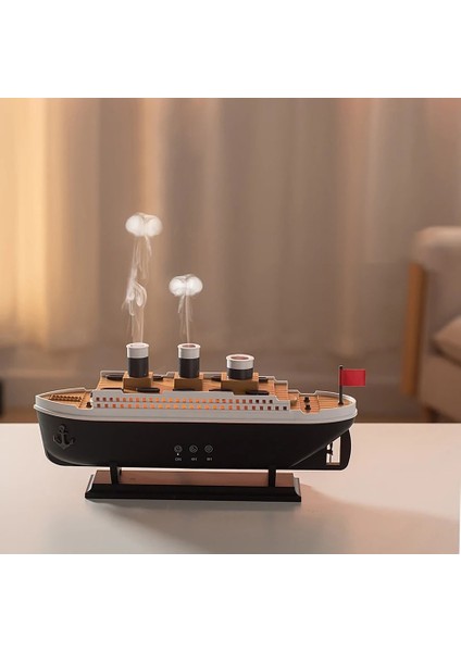 Buharlı Gemi Hava Nemlendirici Buhar Makinesi Aromaterapi Difüzörü Zamanlayıcılı Işıklı 2 Buhar Modu