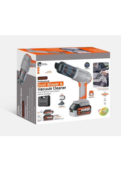 20.000PA Ultra Çekim Güçlü 25000MAH Çift Bataryalı Güçlü Vakumlu Çantalı Araç Içi Üflemeli Süpürge