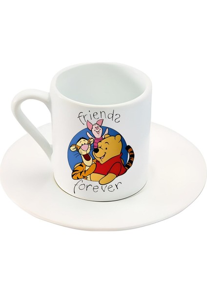 Pooh & Piglet Karakter Friends Forever Yazı Baskılı Türk Kahve Fincanı