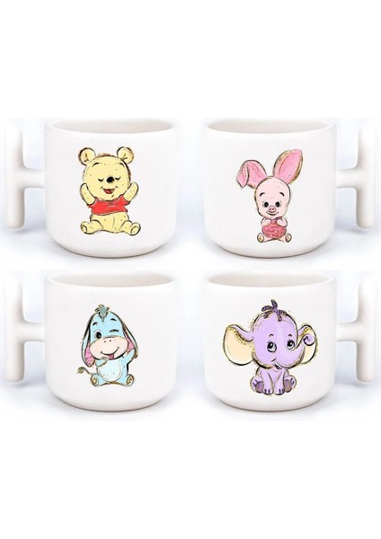 Winnie The Pooh Pooh, Iyor (Eeyore), Piglet 4'lü El Yapımı T Kulplu Fincan