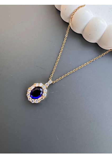 Mavi Taşlı Kolye Yüzük Seti Çelik modelleri