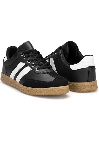 Günlük Ortopedik Rahat Tabanlı Bağcıklı Çocuk Sneaker Spor Ayakkabı - Siyah Beyaz modelleri