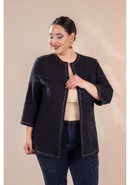 Kadın Büyük Beden Nakışlı Siyah Ceket fiyatları