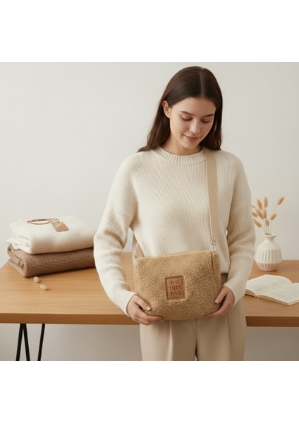 Teddy Kumaş Omuz Çantası Kahverengi fırsatları