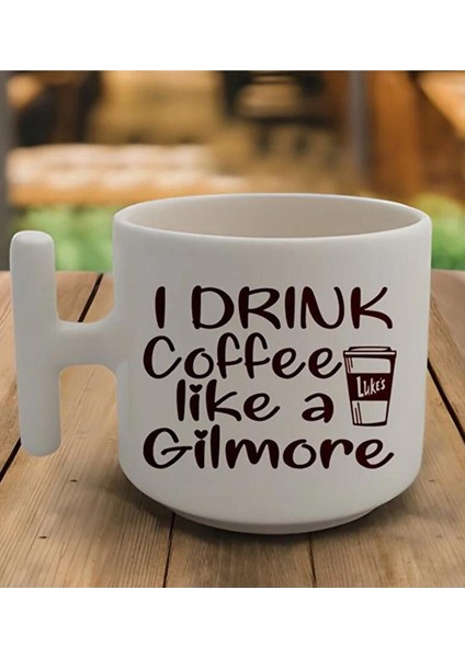 Beyaz T Kulp I Dırınk Coffee Tasarımlı Latte Fincan Modelleri ve Deri Bileklik Hediyeli