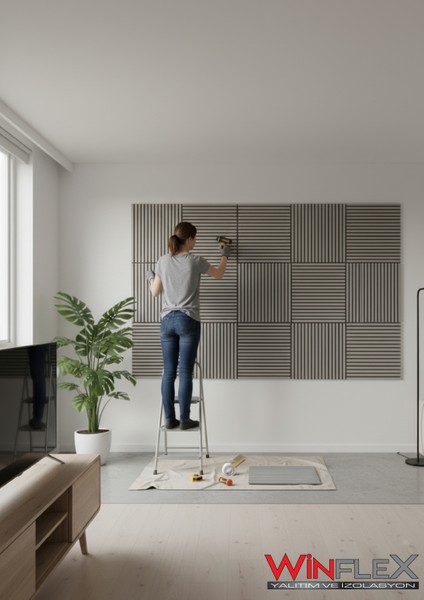 Mini Eko Akustik Ahşap Panel Antrasit Gri - 60X60CM indirimleri