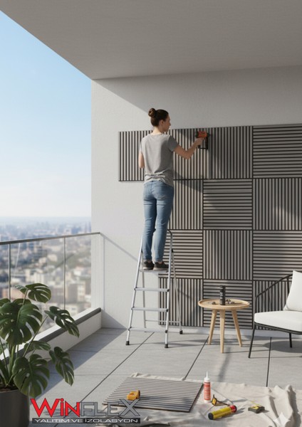 Mini Eko Akustik Ahşap Panel Antrasit Gri - 60X60CM