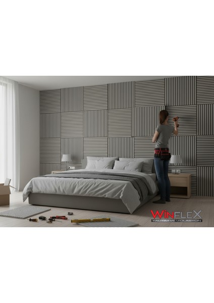 Mini Eko Akustik Ahşap Panel Antrasit Gri - 60X60CM