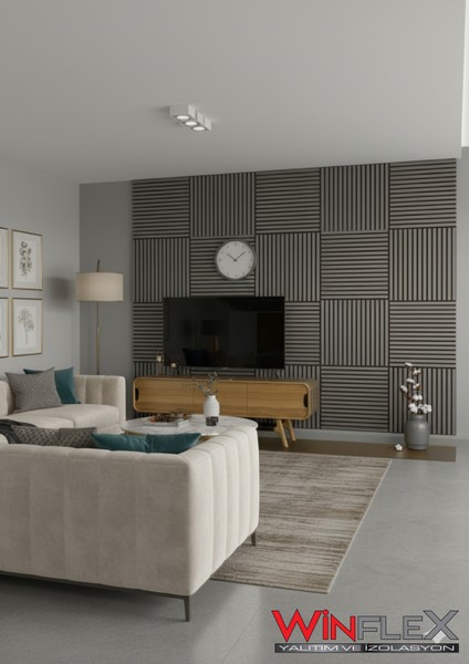 Mini Eko Akustik Ahşap Panel Antrasit Gri - 60X60CM