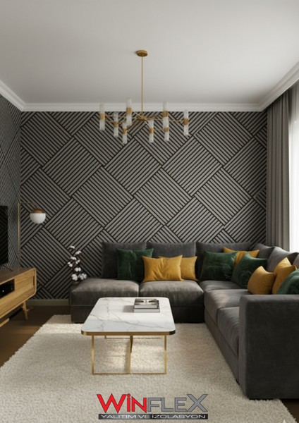 Mini Eko Akustik Ahşap Panel Antrasit Gri - 60X60CM