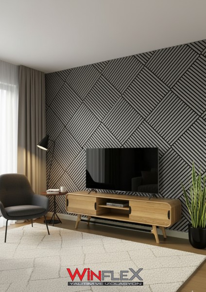 Mini Eko Akustik Ahşap Panel Antrasit Gri - 60X60CM