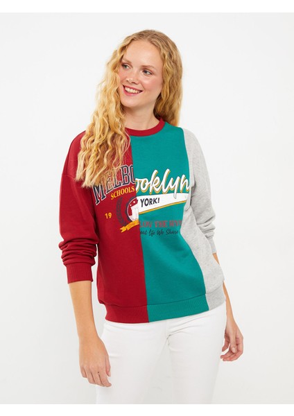 Yeni Sezon Bisiklet Yaka Renk Bloklu Uzun Kollu Kadın Sweatshirt modelleri