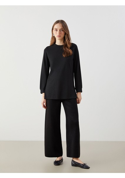 Yeni Sezon Beli Lastikli Geniş Paça Kadın Triko Pantolon