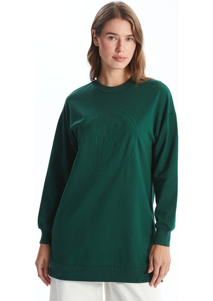 Yeni Sezon Bisiklet Yaka Nakışlı Kadın Sweatshirt Tunik