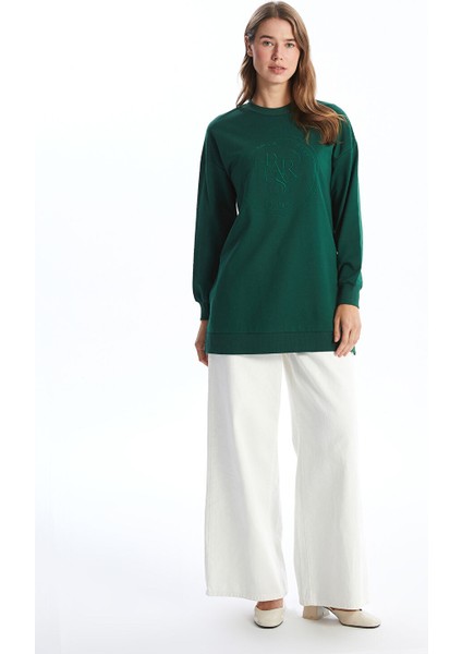 Yeni Sezon Bisiklet Yaka Nakışlı Kadın Sweatshirt Tunik fiyatları