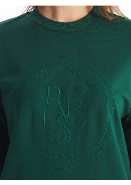 Yeni Sezon Bisiklet Yaka Nakışlı Kadın Sweatshirt Tunik modelleri