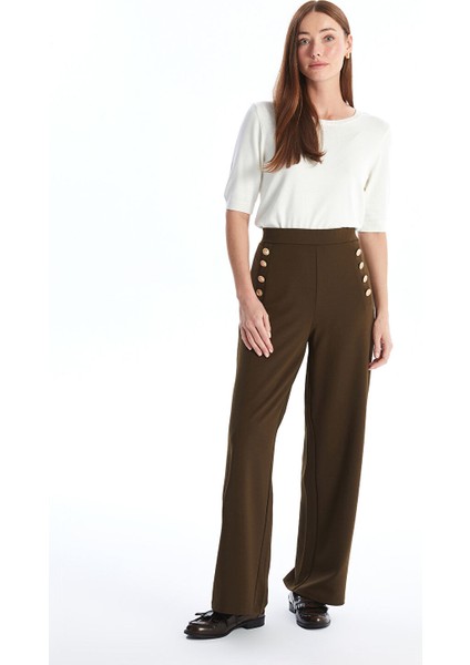 Yeni Sezon Beli Lastikli Düz Geniş Paça Kadın Pantolon