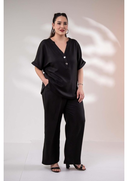 Kadın 3330373 Hakim Yaka Düğmeli Siyah Bluz indirimleri
