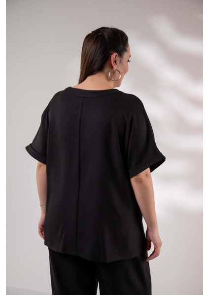 Kadın 3330373 Hakim Yaka Düğmeli Siyah Bluz