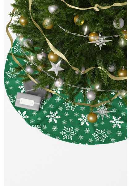 Yeşil Beyaz Kar Taneleri Desenli Yılbaşı Çam Ağacı Örtüsü fiyatları