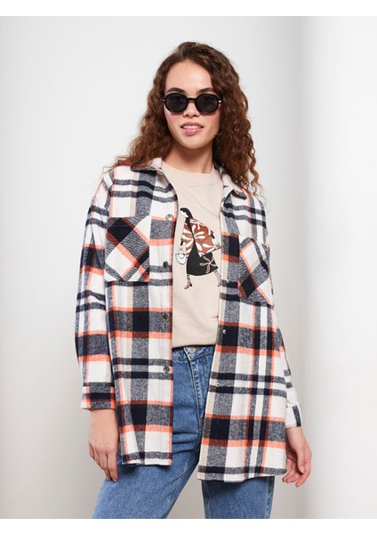 Yeni Sezon Ekose Uzun Kollu Oversize Gabardin Kadın Oduncu Gömlek Ceket