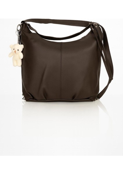 Kadın Suni Deri Ayarlanabilir Omuz Askılı Ayıcıklı Omuz ve Sırt Çantası Olabilen Omuz Çantası