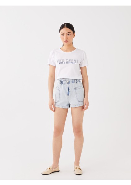 Yeni Sezon Beli Lastikli Bermuda Fit Kadın Jean Şort fiyatları