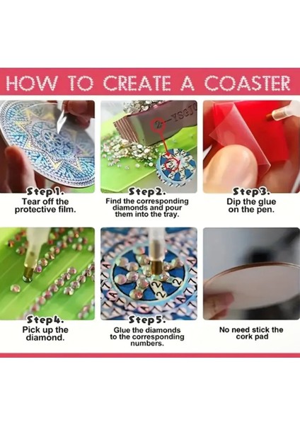 5d 6 Parça Elmas Mozaik Boyama Bardak Altlığı Seti