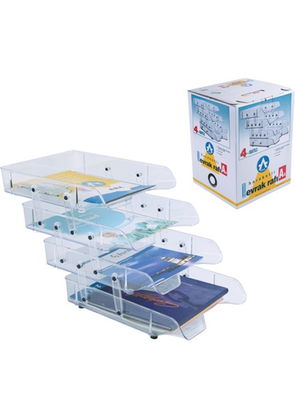 4 Katlı Şeffaf Hareketli Evrak Rafı
