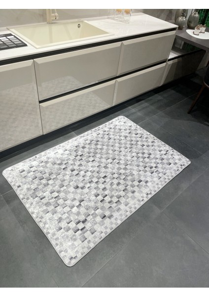 Gri Renk Mackenzie Stili Damalı Lateks Taban Yolluk Halı modelleri