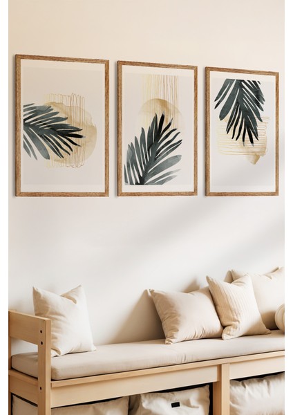 3 Parça Minimal Tropikal Temalı Ahşap Çerçeve Görünümlü Mdf Tablo Seti fiyatları