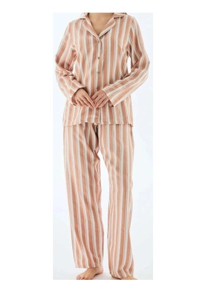 Viskon Çizgili Pijama Takımı | Kadın Uzun Kollu Rahat Pijama modelleri
