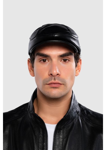 Erkek Hakiki Deri Siyah Deri London Şapka 524 1134-1 Spk Y25 Sıyah Dr