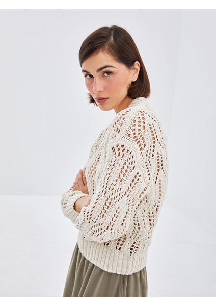 Yeni Sezon Dik Yaka Ajurlu Kadın Triko Kazak