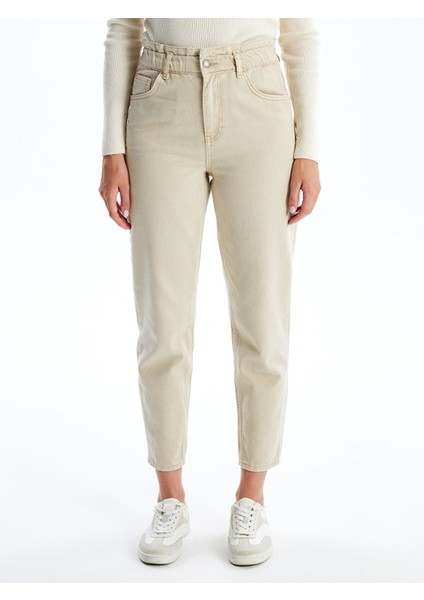 Yeni Sezon Beli Lastikli Slouchy Fit Kadın Jean Pantolon fiyatları