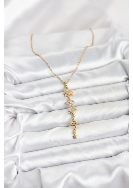 316L Çelik Zincir Gold Renk Güneş ve Enerji Model Kadın Y Kolye fiyatları