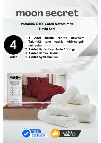 %100 Saten Premium Nevresim ve Havlu Seti 12 Farklı Renk Seçeneği 4 Parça Set 1