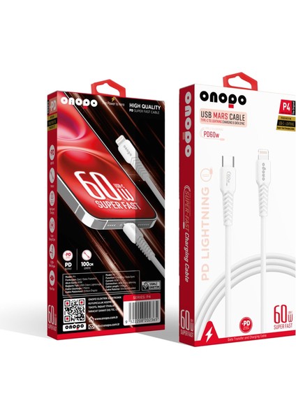 Uyumlu Type-C To 20W Pd Hızlı Şarj ve Kablosu 1 Metre - P4 | 8 Pinli Smart Kablo | Beyaz