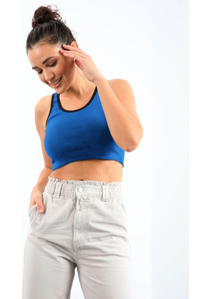 Turkuaz Basic Sıfır Kol Dar Kalıp U Yaka Kadın Crop Top Atlet - 97162