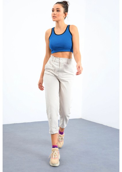 Turkuaz Basic Sıfır Kol Dar Kalıp U Yaka Kadın Crop Top Atlet - 97162