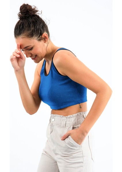 Turkuaz Basic Sıfır Kol Dar Kalıp U Yaka Kadın Crop Top Atlet - 97162