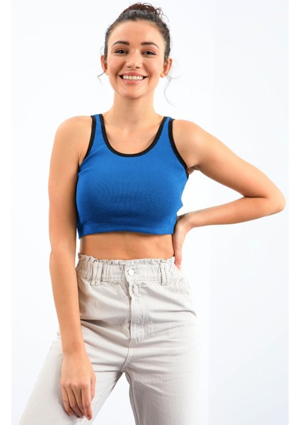 Turkuaz Basic Sıfır Kol Dar Kalıp U Yaka Kadın Crop Top Atlet - 97162