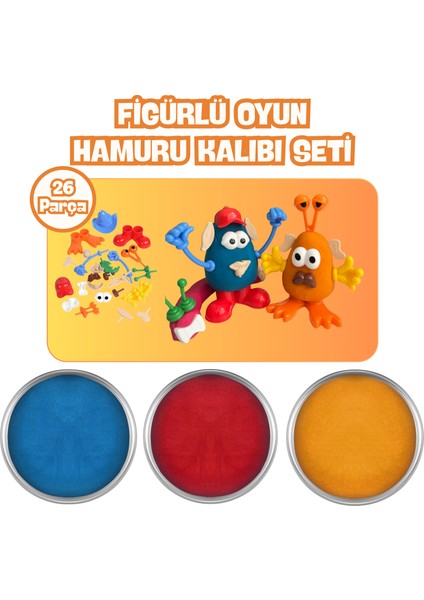 - Yaratıcı Figürlü Doğal Oyun Hamuru Kalıbı Seti - 3X150GR Doğal Oyun Hamuru - Mavi, Pembe, Turuncu