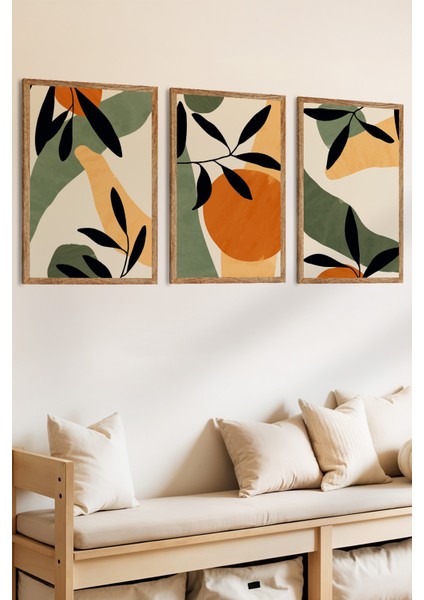3 Parça Doğal ve Akdeniz Esinti Konsepli Ahşap Çerçeve Görünümlü Mdf Tablo Seti fiyatları