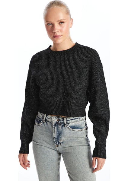 Yeni Sezon Bisiklet Yaka Parlak Görünümlü Kadın Triko Kazak