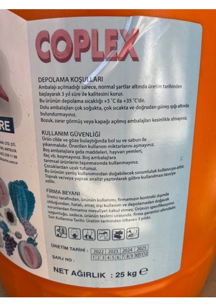 Coplex 25 Kg – Organik Gübre – Toprak Verimliliği – Kök ve Meyve Desteği fiyatları