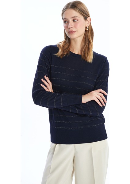 Yeni Sezon Bisiklet Yaka Çizgili Kadın Triko Kazak