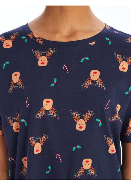 Yeni Sezon Bisiklet Yaka Yılbaşı Temalı Kadın Gecelik modelleri