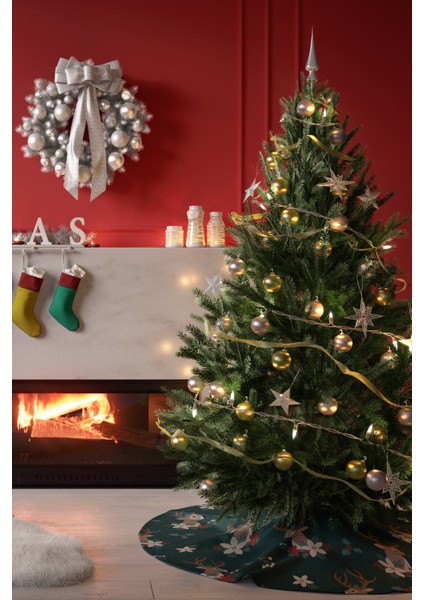 Yeşil Geyik Desenli Yılbaşı Çam Ağacı Örtüsü